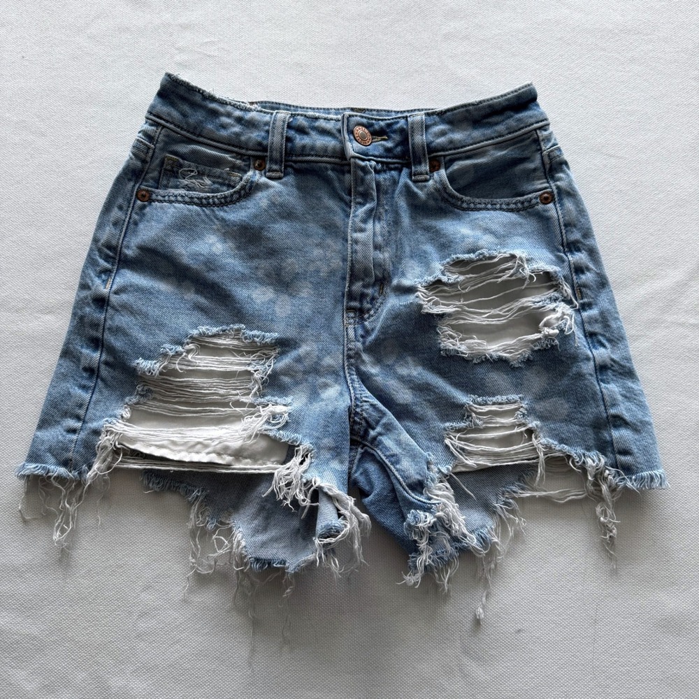 American Eagle Denim Shorts Womens 00 Light Blue Distressed High Waisted
